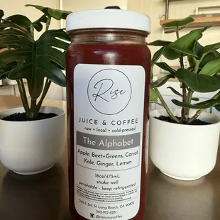 The Alphabet! A powerhouse combo of apple, beet, carrot, lemon, and ginger for a bold, earthy, and naturally sweet energy boost
