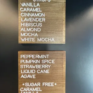 Syrup menu...