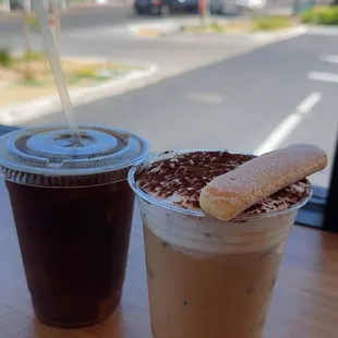 Coffee Pictured: Americano (left) and Tiramisu Latte (right)