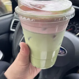 Iced Matcha with Strawberry Foam