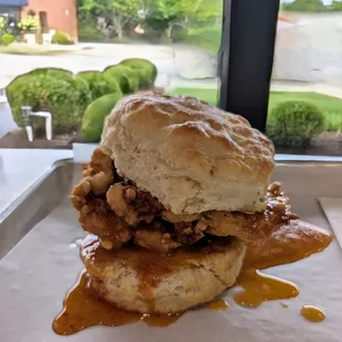 Chicken biscuit with spicy hot honey