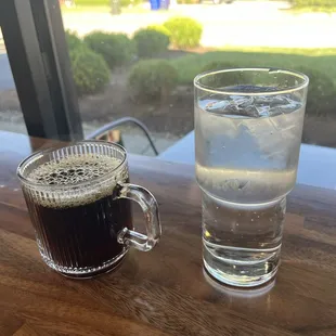 Drip coffee and water