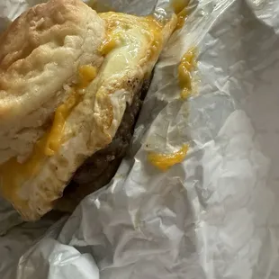 Sausage egg and cheese biscuit