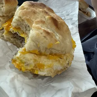 Sausage egg and cheese biscuit. Amazing. Large size.