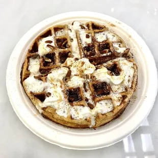 a waffle on a white plate