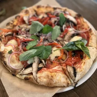 a pizza on a plate