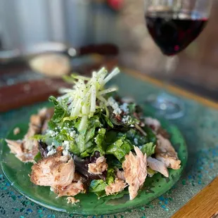 Rise salad with smoked salmon and Malbec wine