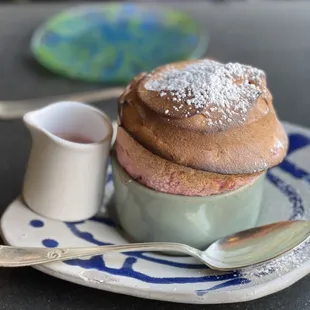 Strawberry soufflé with anglaise