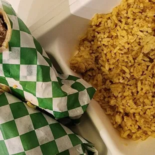  plate of rice and a burrito