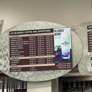 Drinks menu