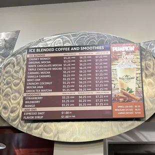 menu and prices