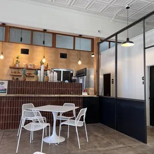 a kitchen and dining area