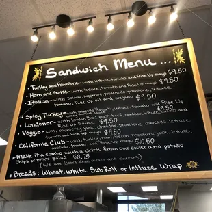 Sandwich menu