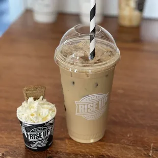 Pup cup  and iced Hazelnut Latte