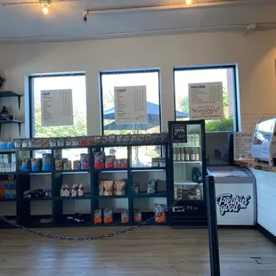 Inside, lots of own coffee beans