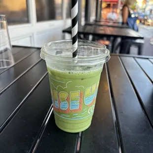 Iced matcha latte in almond  (half sweet &amp; one pump sf vanilla) 9/10
