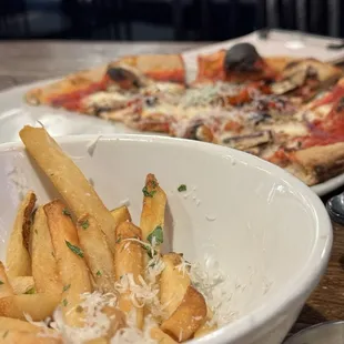 Garlic Parmesan Truffle Fries and Veggie Pizza