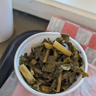 Collards, too salty for me, but nicely cooked