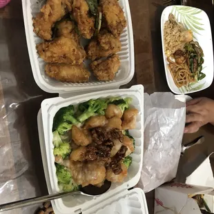 Honey walnut shrimp and salt n pepper wings