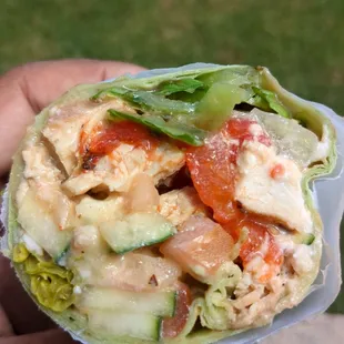 Goat cheese, Chicken, &amp; hummus wrap with roasted red peppers