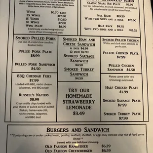 the menu for the restaurant