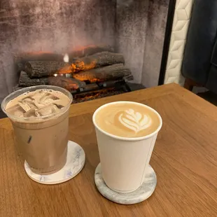 Lavender and mocha oat milk lattes