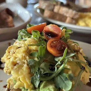 avocado toast with a scrambled egg