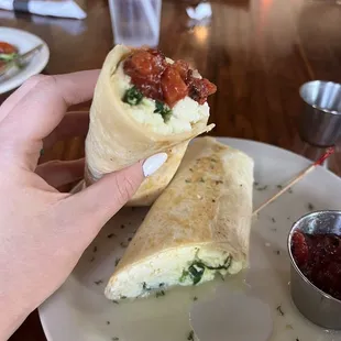 Egg whites, spinach, and feta wrap.