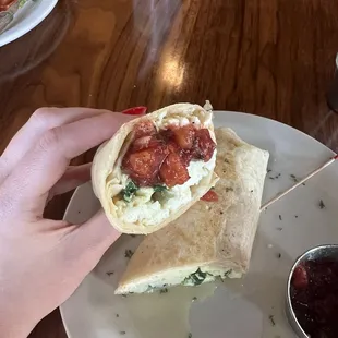 Egg whites, spinach, and feta wrap.