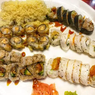 We have different rolls Crazy roll, spider roll, eel roll, phoenix roll, crunchy roll, tiger eye