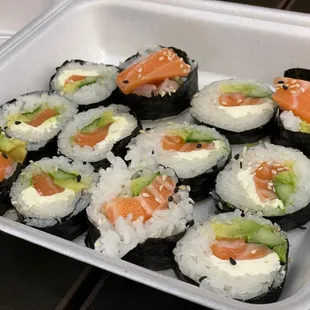 a tray of sushi