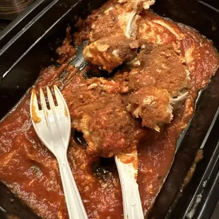 Chicken parmigiana that was inedible. Was so tough could not cut through it. Tasted like rubber chicken.