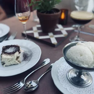 Tiramisu and almond granita desserts