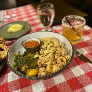Fried Octopus
(Calamari)
with polenta and salsa verde