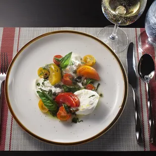 Caprese Salad marinated tomato, capers, basil, burrata, evoo