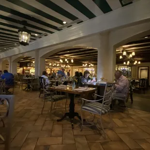 people sitting at tables in a restaurant