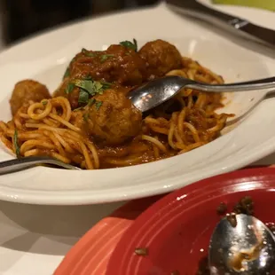 Spaghetti + meatballs (charged like 2 dishes)