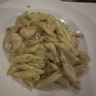 Penne w shrimp in light pesto sauce