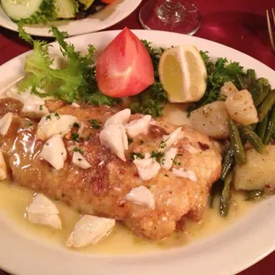 My main entree at Mama Marias - breaded flounder with crab meat.