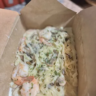 Chicken Fetuccini Alfredo with Shrimp added
