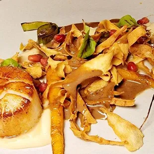 Perfect scallops brown butter balsamic with braised carrots