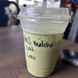 Iced matcha with lavender and oat milk