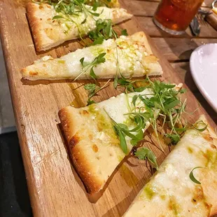 Cheesy garlic basil flatbread