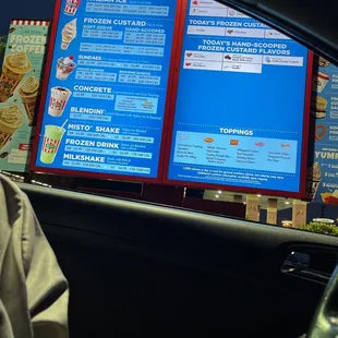 a menu in a car