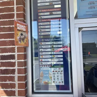 Menu posted at the window
