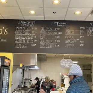 a menu on the wall