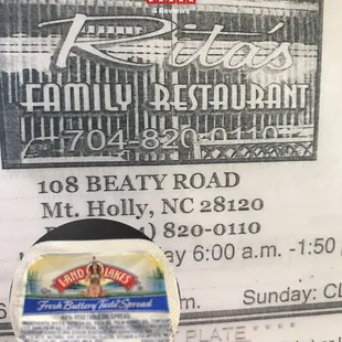 the menu for the restaurant