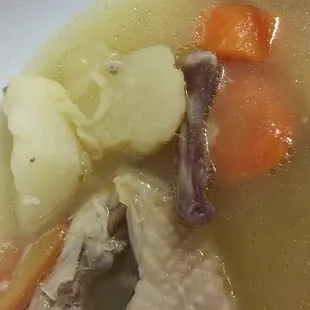 The caldo de pollo was under cooked. The vegetables were hard to bite into.