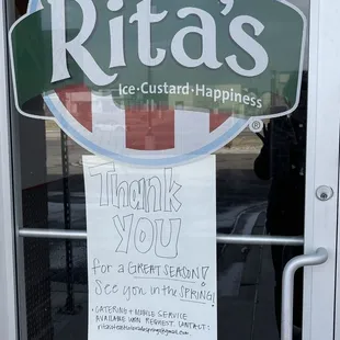 FYI.  Closed till spring.