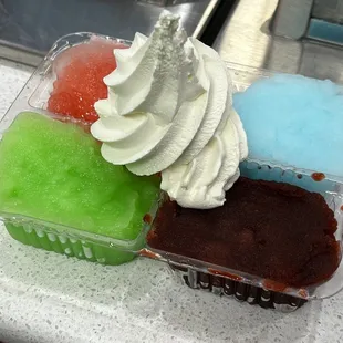 three different flavors of ice cream